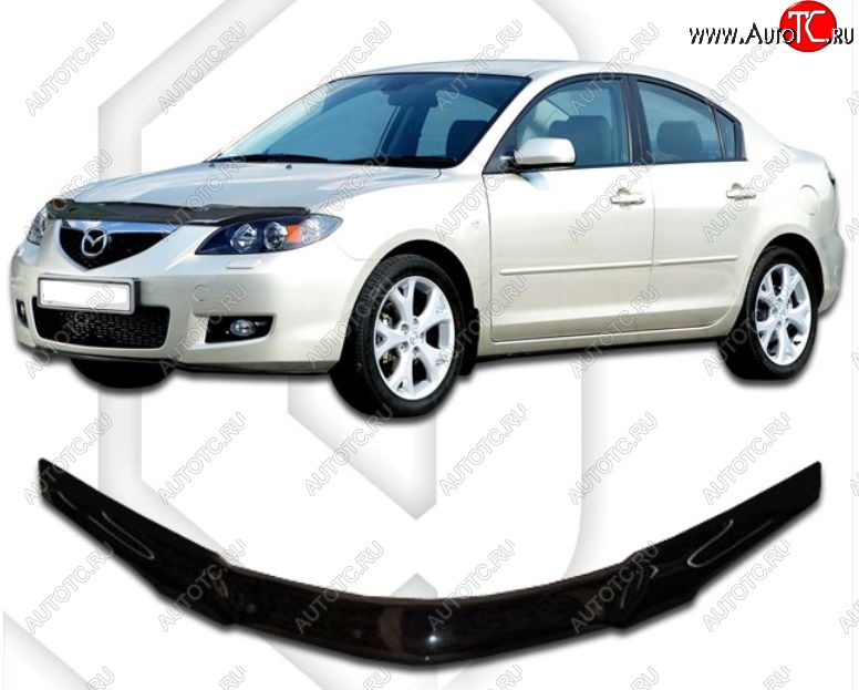2 299 р. Дефлектор капота CA-Plastiс  Mazda 3/Axela  BK (2003-2009) дорестайлинг седан, рестайлинг седан (Classic черный, Без надписи)  с доставкой в г. Кемерово