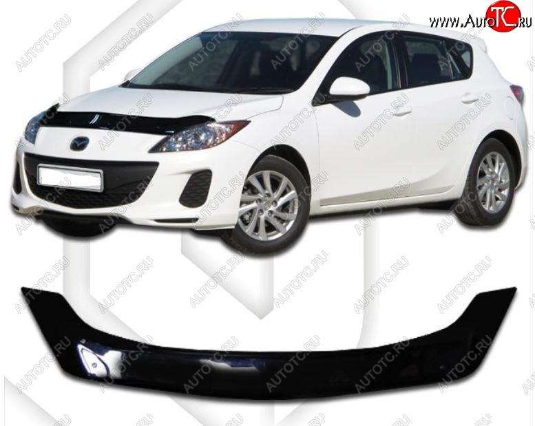 2 199 р. Дефлектор капота CA-Plastic  Mazda 3/Axela  BL (2009-2013) дорестайлинг, хэтчбэк 5 дв., рестайлинг, хэтчбэк (Classic черный, Без надписи)  с доставкой в г. Кемерово
