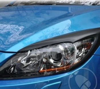 1 859 р. Реснички на фары MV-Tuning  Mazda 3/Axela  BL (2009-2013) дорестайлинг седан, дорестайлинг, хэтчбэк 5 дв., рестайлинг седан, рестайлинг, хэтчбэк (Неокрашенные)  с доставкой в г. Кемерово. Увеличить фотографию 2