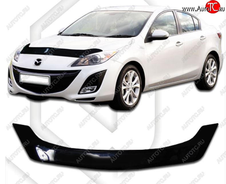 2 199 р. Дефлектор капота CA-Plastic  Mazda 3/Axela  BL (2009-2013) дорестайлинг седан, рестайлинг седан (Classic черный, Без надписи)  с доставкой в г. Кемерово