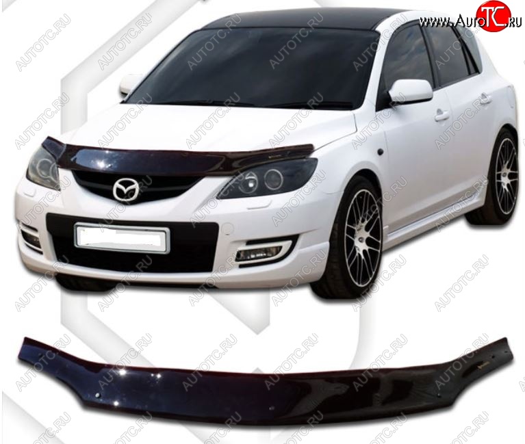 2 159 р. Дефлектор капота CA-Plastiс Mazda Axela MPS (2006-2009) (Classic черный, Без надписи)  с доставкой в г. Кемерово