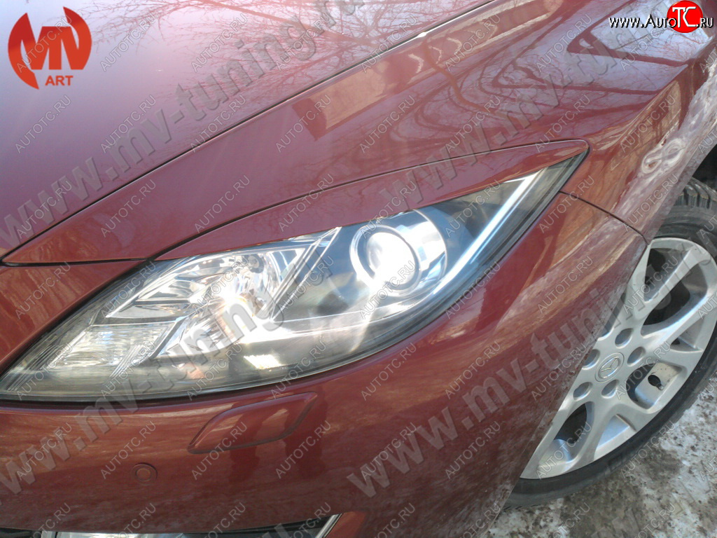 1 299 р. Реснички на фары (на фары без адаптивного света) MV-Tuning  Mazda 6  GH (2007-2012) дорестайлинг лифтбэк, дорестайлинг седан, дорестайлинг универсал, рестайлинг лифтбэк, рестайлинг седан, рестайлинг универсал (Неокрашенные)  с доставкой в г. Кемерово