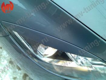 1 299 р. Реснички на фары (на фары без адаптивного света) MV-Tuning  Mazda 6  GH (2007-2012) дорестайлинг лифтбэк, дорестайлинг седан, дорестайлинг универсал, рестайлинг лифтбэк, рестайлинг седан, рестайлинг универсал (Неокрашенные)  с доставкой в г. Кемерово. Увеличить фотографию 3