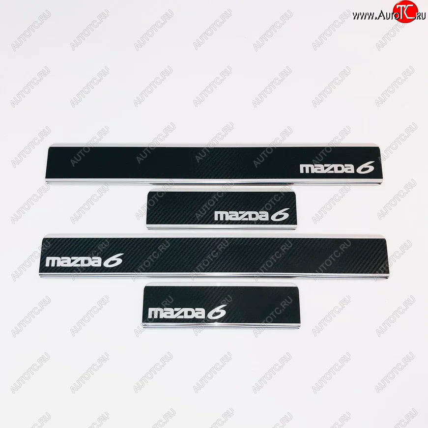 2 489 р. Накладки порожков салона INOX  Mazda 6  GJ (2012-2025) дорестайлинг седан, дорестайлинг универсал, 1 рестайлинг универсал, 1-ый рестайлинг седан, 2-ой рестайлинг седан, 2-ой рестайлинг универсал (Нержавеющая сталь + карбон)  с доставкой в г. Кемерово