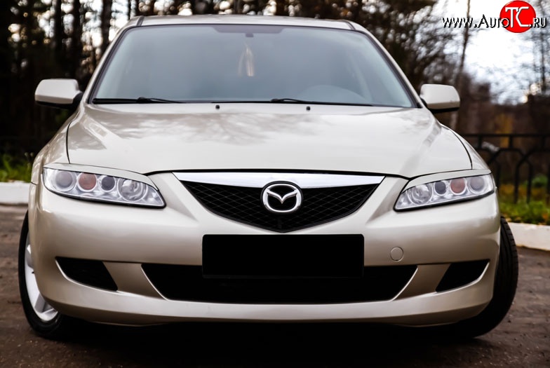 799 р. Реснички RA на фары  Mazda 6 ( GG,  GG, GY) (2002-2008) лифтбэк дорестайлинг, седан дорестайлинг, универсал дорестайлинг, лифтбэк рестайлинг, седан рестайлинг, универсал рестайлинг (Неокрашенные)  с доставкой в г. Кемерово