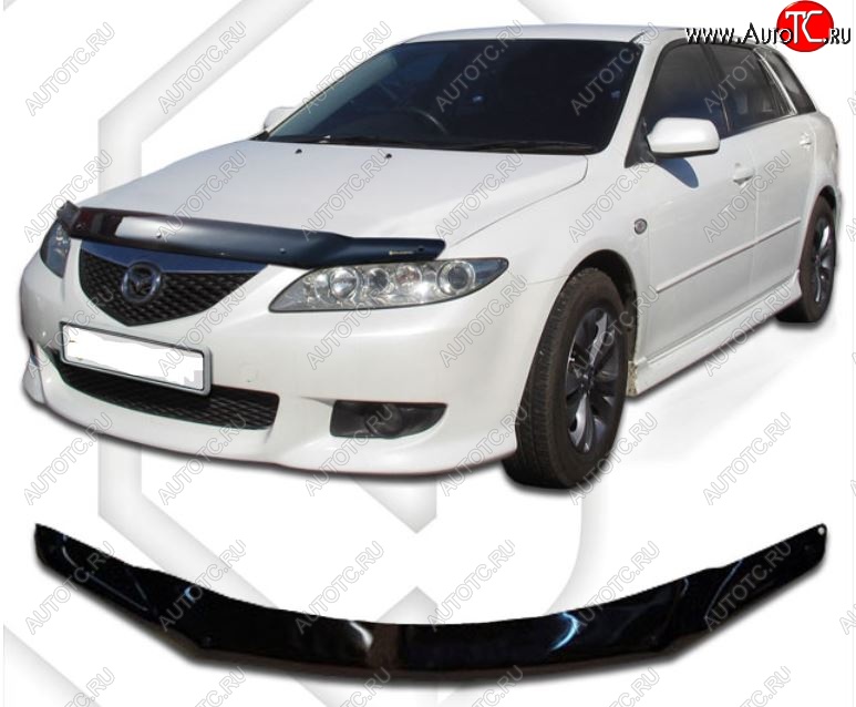 1 999 р. Дефлектор капота CA-Plastic Mazda 6 GG, GY универсал дорестайлинг (2002-2005) (Classic черный, Без надписи)  с доставкой в г. Кемерово