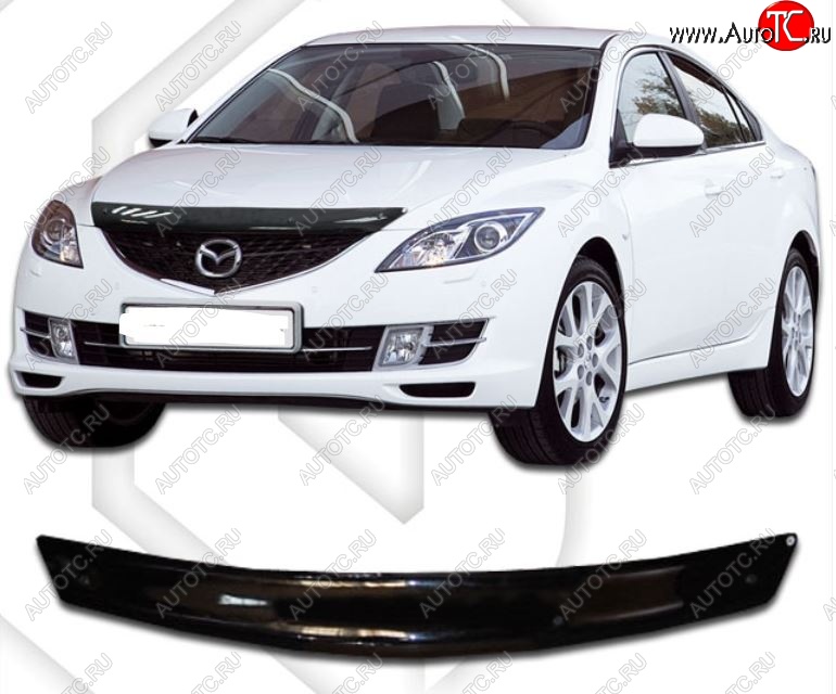 1 899 р. Дефлектор капота CA-Plastic  Mazda 6  GH (2007-2010) дорестайлинг лифтбэк (Classic черный, Без надписи)  с доставкой в г. Кемерово