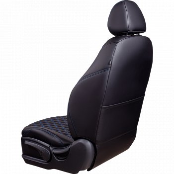13 949 р. Чехлы для сидений на Lord Autofashion Байрон (экокожа, 60/40, подлокотник, отдельные бока, 3 Г-образных подголовника)  Mazda 6  GH (2007-2012) дорестайлинг седан, рестайлинг седан (Черный, вставка черная, строчка синяя)  с доставкой в г. Кемерово. Увеличить фотографию 5