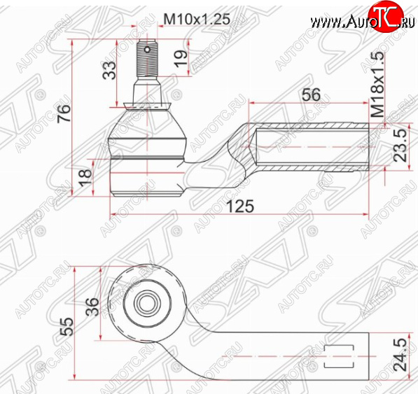 619 р. Правый наконечник рулевой тяги SAT Mazda 3/Axela BK дорестайлинг седан (2003-2006)  с доставкой в г. Кемерово