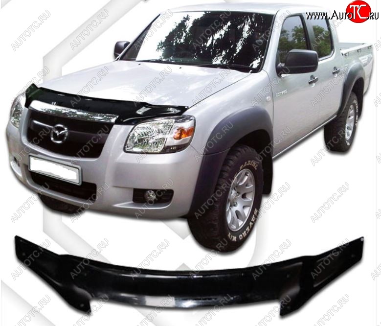 3 199 р. Дефлектор капота CA-Plastic Mazda BT-50 (2006-2011) (Classic черный, Без надписи)  с доставкой в г. Кемерово