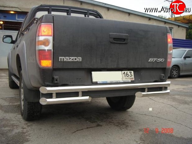 13 549 р. Двойная защита заднего бампера d63.5 мм Металл Дизайн Mazda BT-50 (2006-2011) (полированная нержавейка)  с доставкой в г. Кемерово