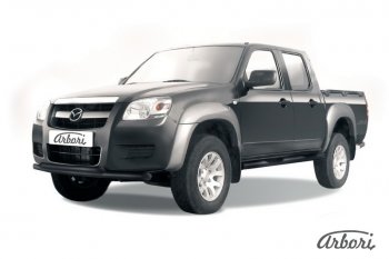 7 703 р. Защита переднего бампера Arbori (черная, 2 трубы d57 и 57 mm) Mazda BT-50 (2006-2011)  с доставкой в г. Кемерово. Увеличить фотографию 1