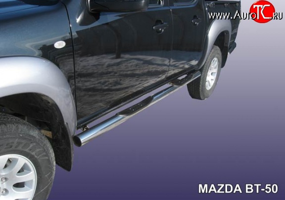 20 449 р. Защита порогов из трубы d76 мм с пластиковыми вставками для ног Slitkoff Mazda BT-50 (2006-2011) (Нержавейка, Полированная)  с доставкой в г. Кемерово