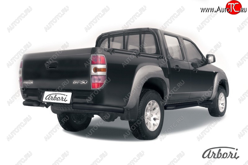 6 569 р. Защита заднего бампера Arbori (уголки, черная, 1 труба d76 mm). Mazda BT-50 (2006-2011)  с доставкой в г. Кемерово