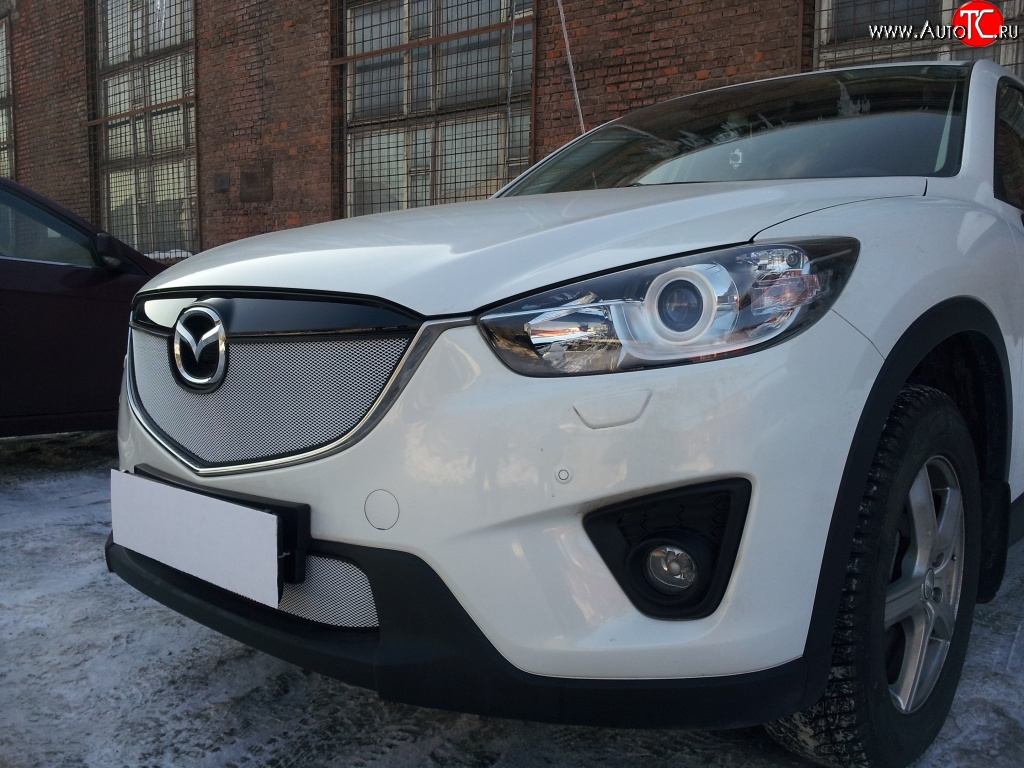 2 399 р. Нижняя сетка на бампер Russtal (хром) Mazda CX-5 KE дорестайлинг (2011-2014)  с доставкой в г. Кемерово