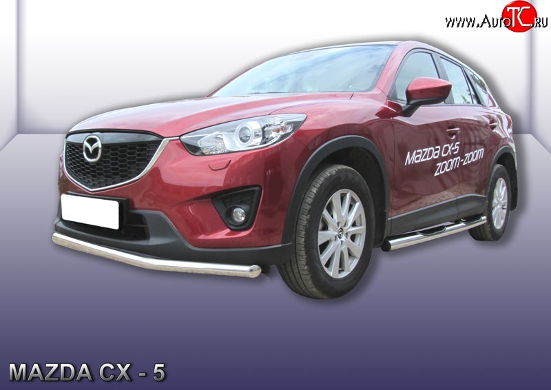 13 499 р. Одинарная защита переднего бампера из трубы диаметром 57 мм Slitkoff  Mazda CX-5  KE (2011-2017) дорестайлинг, рестайлинг (Нержавейка, Полированная)  с доставкой в г. Кемерово