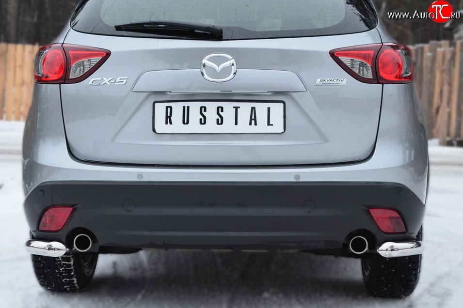 16 899 р. Защита заднего бампера (Ø63 мм уголки, нержавейка) SLITKOFF  Mazda CX-5  KE (2011-2017) дорестайлинг, рестайлинг  с доставкой в г. Кемерово
