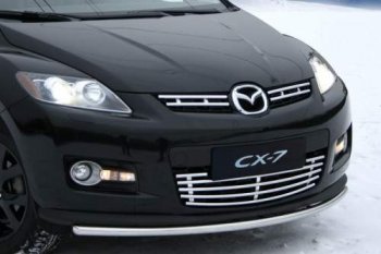 419 р. Декоративные элементы решётки радиатора верхние Souz96 (компл 2шт) Mazda CX-7 ER рестайлинг (2010-2012) (Нержавеющая сталь d16)  с доставкой в г. Кемерово. Увеличить фотографию 1