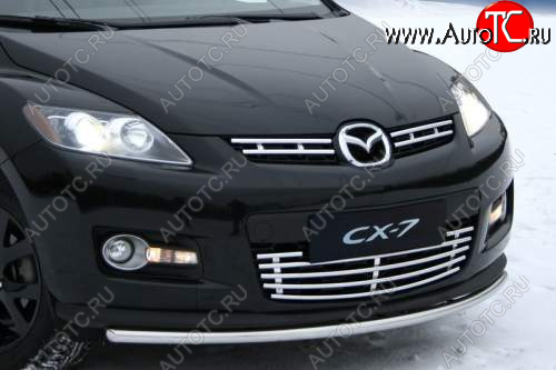 419 р. Декоративные элементы решётки радиатора верхние Souz96 (компл 2шт) Mazda CX-7 ER рестайлинг (2010-2012) (Нержавеющая сталь d16)  с доставкой в г. Кемерово