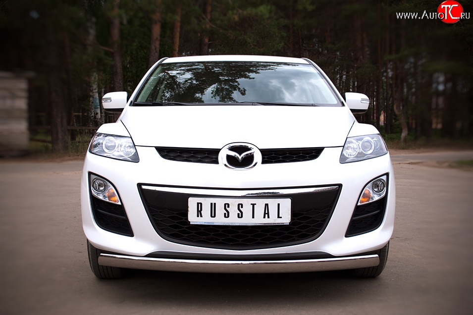 11 949 р. Защита переднего бампера (Ø75х42 мм, нержавейка) Russtal Mazda CX-7 ER рестайлинг (2010-2012)  с доставкой в г. Кемерово