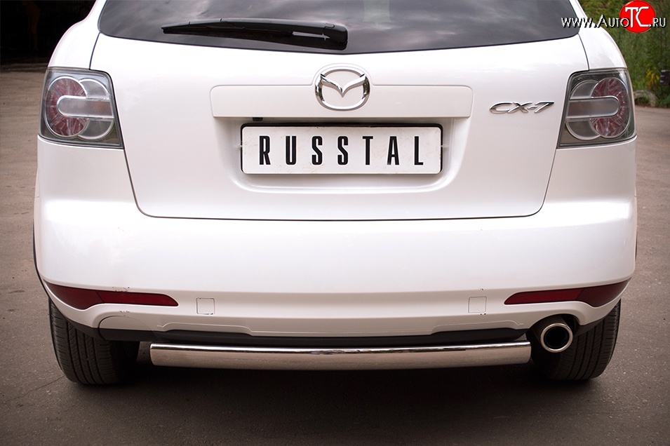 12 999 р. Защита заднего бампера (Ø75x42 мм, нержавейка) Russtal Mazda CX-7 ER рестайлинг (2010-2012)  с доставкой в г. Кемерово
