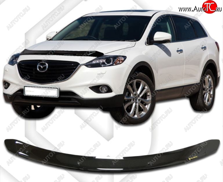 2 599 р. Дефлектор капота CA-Plastic Mazda CX-9 TB дорестайлинг (2007-2009) (Classic черный, Без надписи)  с доставкой в г. Кемерово