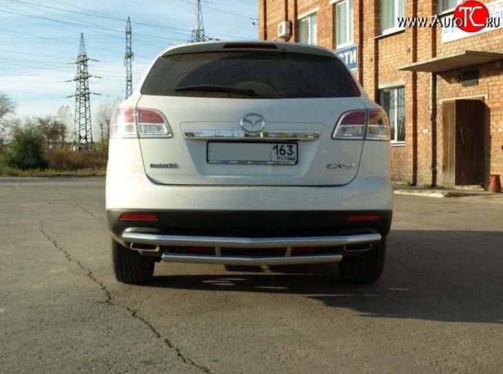 12 699 р. Двойная защита заднего бампера d63.5 мм Металл Дизайн Mazda CX-9 TB дорестайлинг (2007-2009) (полированная нержавейка)  с доставкой в г. Кемерово