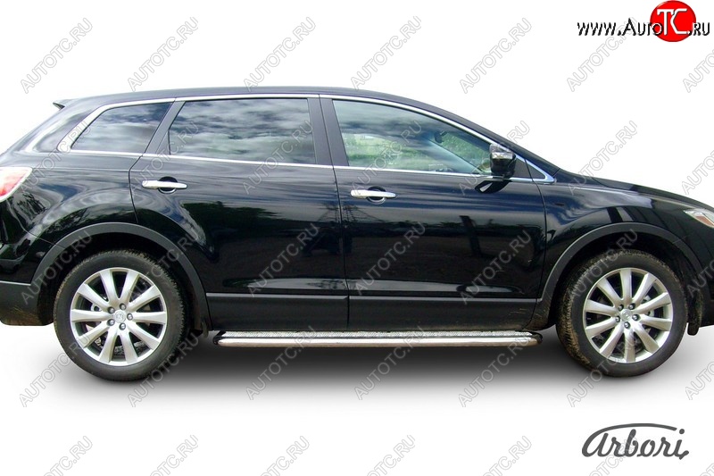 14 219 р. Защита штатных порогов с листом Arbori (нержавейка, алюминий, d57) Mazda CX-9 TB дорестайлинг (2007-2009)  с доставкой в г. Кемерово