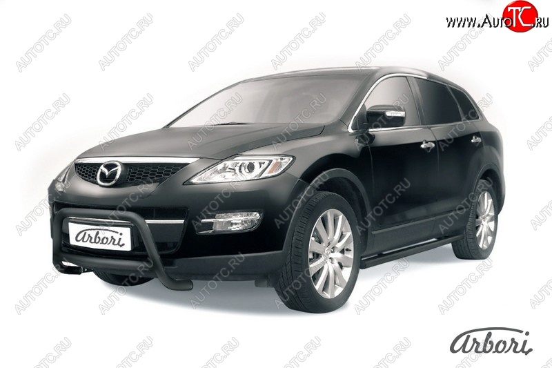 15 839 р. Защита переднего бампера Arbori (низкая, черная, 1 труба d57 mm). Mazda CX-9 TB дорестайлинг (2007-2009)  с доставкой в г. Кемерово