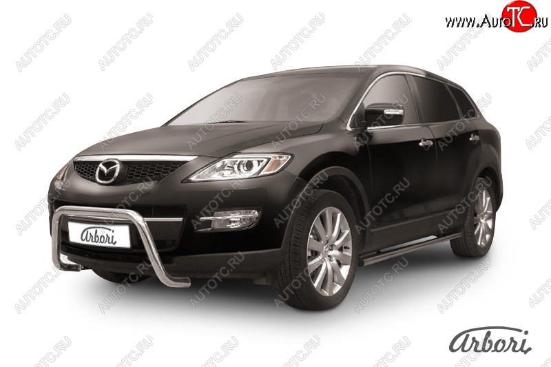 23 939 р. Защита переднего бампера Arbori (низкая - mini, нержавейка, 1 труба d57 mm). Mazda CX-9 TB дорестайлинг (2007-2009)  с доставкой в г. Кемерово