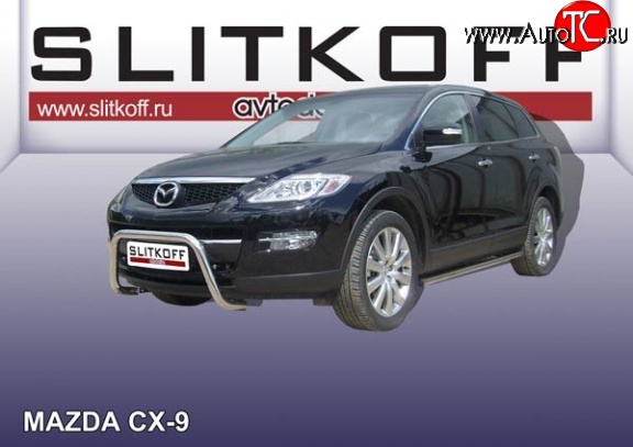 24 449 р. Усиленная защита переднего бампера из трубы диаметром 76 мм Slitkoff Mazda CX-9 TB дорестайлинг (2007-2009) (Нержавейка, Полированная)  с доставкой в г. Кемерово