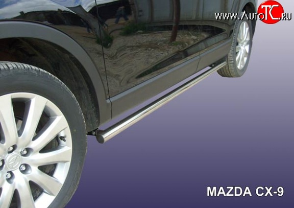 13 999 р. Защита порогов из круглой трубы диаметром 57 мм Slitkoff Mazda CX-9 TB дорестайлинг (2007-2009) (Нержавейка, Полированная)  с доставкой в г. Кемерово