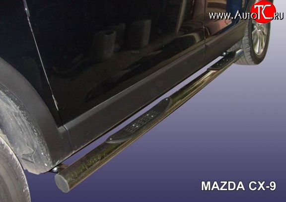 17 699 р. Защита порогов из трубы d76 мм с пластиковыми вставками для ног Slitkoff  Mazda CX-9  TB (2007-2009) дорестайлинг (Нержавейка, Полированная)  с доставкой в г. Кемерово