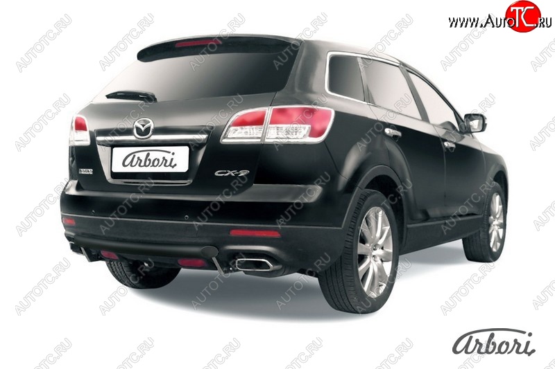 5 399 р. Защита заднего бампера Arbori (короткая, черная, 1 труба d57 mm). Mazda CX-9 TB дорестайлинг (2007-2009)  с доставкой в г. Кемерово
