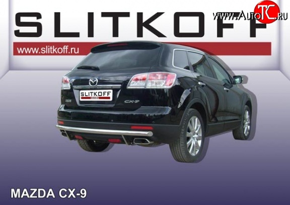10 899 р. Защита заднего бампера из длинной трубы диаметром 57 мм Slitkoff Mazda CX-9 TB дорестайлинг (2007-2009) (Нержавейка, Полированная)  с доставкой в г. Кемерово