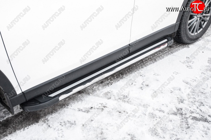 11 299 р. Алюминиевые пороги для ног Slitkoff (Luxe)  Mazda CX-5  KF (2016-2025) (Чёрные)  с доставкой в г. Кемерово