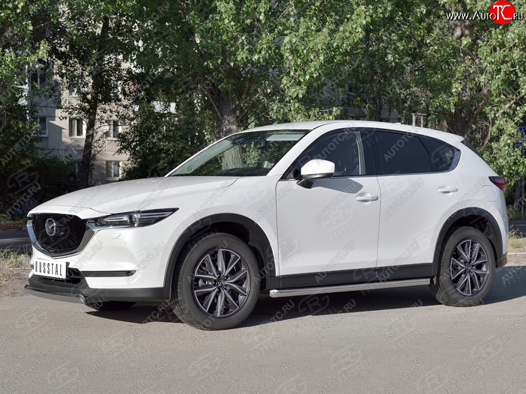 11 599 р. Защита переднего бампера из овальной трубы диаметром 75x42 мм Russtal Mazda CX-5 KF (2016-2025)  с доставкой в г. Кемерово