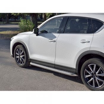 Порожки для ног (Ø63) SLITKOFF Mazda CX-5  KF (2016-2025) (лист - алюминий, профиль - сталь)