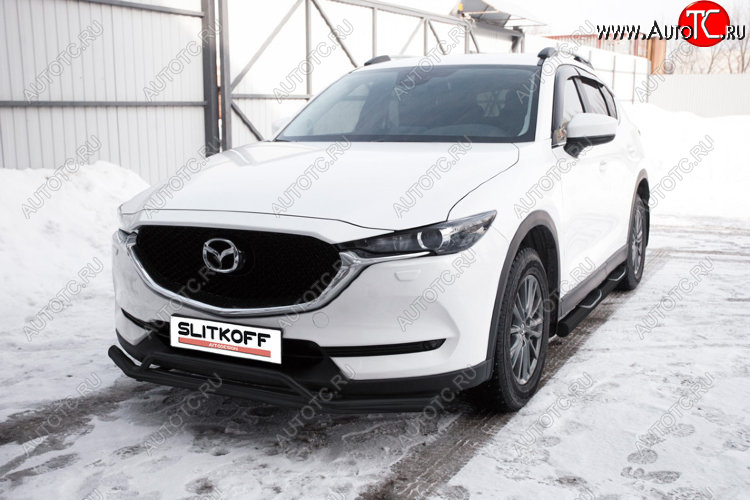 13 689 р. Защита переднего бампера Slitkoff (Ø 57+Ø 32, двойная).  Mazda CX-5  KF (2016-2025) (Сталь с полимерным покрытием. Цвет: черный)  с доставкой в г. Кемерово
