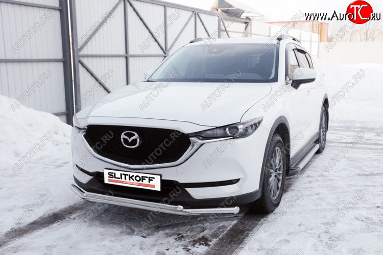 15 349 р. Защита переднего бампера Slitkoff (Ø 57+Ø 42, двойная).  Mazda CX-5  KF (2016-2025) (Нержавеющая сталь)  с доставкой в г. Кемерово