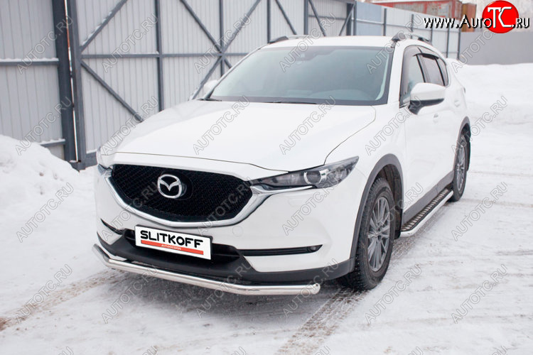 13 499 р. Защита переднего бампера Slitkoff (Ø 57 мм).  Mazda CX-5  KF (2016-2025) (Нержавеющая сталь)  с доставкой в г. Кемерово