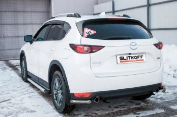 Защита заднего бампера Slitkoff (Ø 57 мм, уголки) Mazda CX-5  KF (2016-2025) (Сталь с полимерным покрытием. Цвет: серебристый)