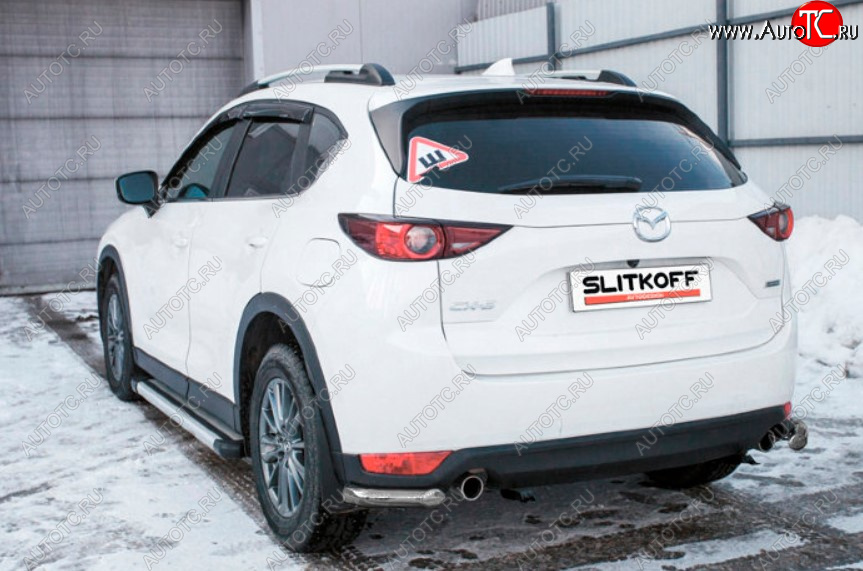 4 999 р. Защита заднего бампера Slitkoff (Ø 57 мм, уголки)  Mazda CX-5  KF (2016-2025) (Сталь с полимерным покрытием. Цвет: серебристый)  с доставкой в г. Кемерово