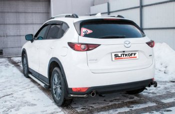 Защита заднего бампера Slitkoff (Ø 57 мм, уголки) Mazda CX-5  KF (2016-2025) (Сталь с полимерным покрытием. Цвет: черный)