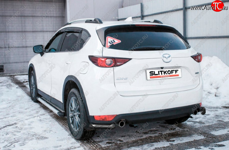 6 599 р. Защита заднего бампера Slitkoff (Ø 57 мм, уголки)  Mazda CX-5  KF (2016-2025) (Сталь с полимерным покрытием. Цвет: черный)  с доставкой в г. Кемерово