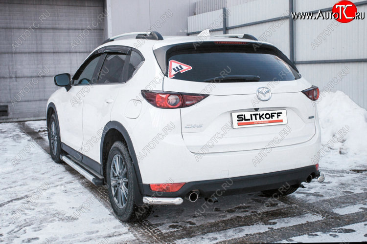 7 349 р. Защита заднего бампера Slitkoff (Ø 57 мм, уголки)  Mazda CX-5  KF (2016-2025) (Нержавеющая сталь)  с доставкой в г. Кемерово