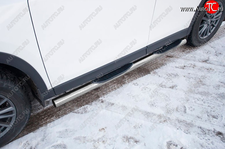 5 599 р. Защита порогов Slitkoff (Ø 76 мм, с проступями) Mazda CX-5 KF (2016-2025) (Сталь с полимерным покрытием. Цвет: серебристый)  с доставкой в г. Кемерово