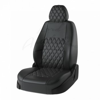 Чехлы для сидений Lord Autofashion Турин Ромб (экокожа) Mazda CX-5 KF (2016-2025) (Чёрный, вставка чёрная, строчка чёрная)