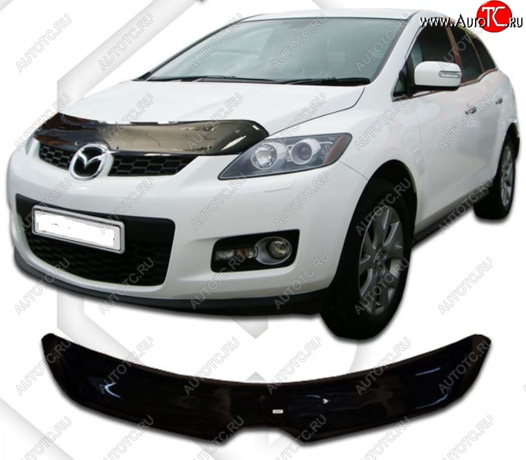 1 999 р. Дефлектор капота CA-Plastic Mazda CX-7 ER дорестайлинг (2006-2010) (Classic черный, Без надписи)  с доставкой в г. Кемерово