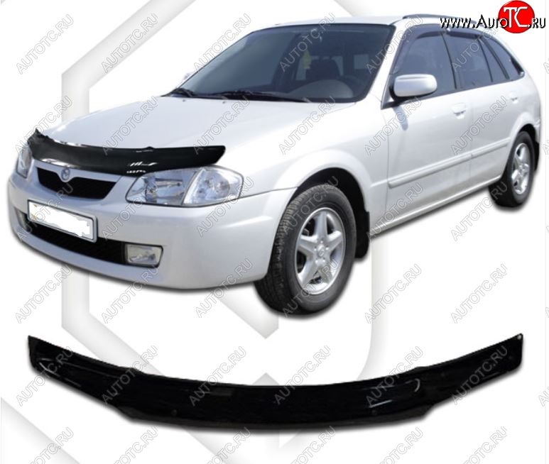 1 999 р. Дефлектор капота CA-Plastic Mazda 323/Familia седан BJ дорестайлинг (1998-2000) (Classic черный, Без надписи)  с доставкой в г. Кемерово